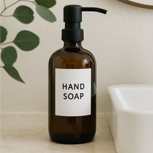 SET OF 2: 16 OZ. GLASS SOAP DISPENSER W/ METAL PUMP (AMBER GLASS/BLACK P…